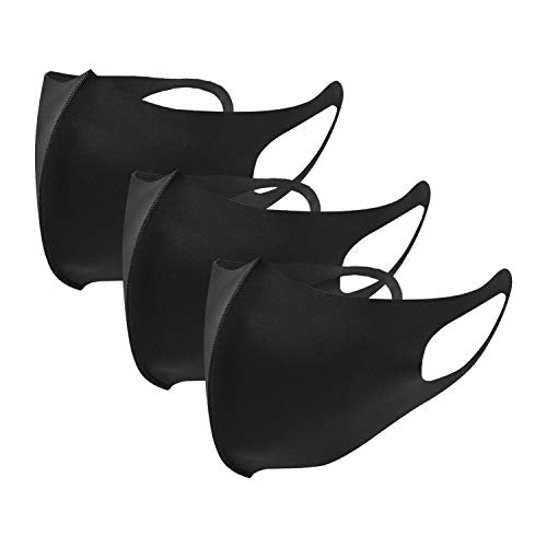 Spinningdaisy Unisex Reusable Anti-Dust Protective Neoprene Face Masks Black Regular 3 Pack