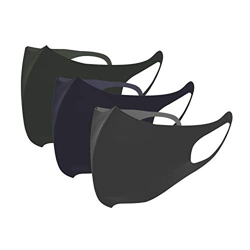 Spinningdaisy Eco Friendly Washable Anti-Dust Protective Neoprene Face Masks (Large, Dark Grey Navy Khaki 1 Each)