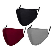 Load image into Gallery viewer, Cloth Face Mask Washable Reusable - Adjustable Cotton Masks Unisex Dust Face Mask Plain Mouth Cover Colorful Face Covering for Adult ,Women ,Men Pack of 3 - Black ,Gray ，Burgundy
