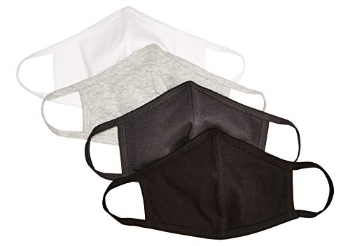 Quality Durables Unisex Adult 4-Pack Washable Reusable Face Mask, White/Black/Heather Grey/Phantom Grey, Small/Medium