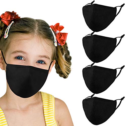 Woplagyreat Black Kids Face Mask with Adjustable Ear Loops, Soft Fabric Washable Reusable Face Mask, Designer Breathable Madks Facemask for Girl Boy Children Gift