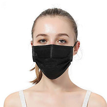 Load image into Gallery viewer, 100pcs 3 Layers Black Disposable Face Masks,Hyegiir Comfortable Elastic Earloops Face Masks,Sterile And Breathable
