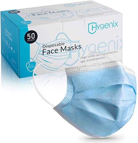 Hygenix 3ply Disposable Face Masks PFE 99% Filter Tested by Nelson Labs USA (Pack of 50 Pcs)