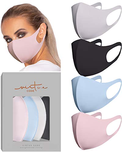 Second Skin Fabric Mask by VIRTUE CODE Fabric Face Mask 4 Pieces Black Grey Pink Blue