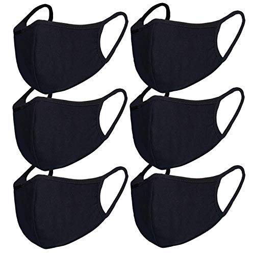 6pcs/Pack Black Face Mask Windproof Dustproof Face Masks Breathable Reusable Washed for Outdoor Sport Half Face Earloop Cotton Face Masks(Black)