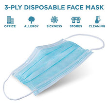 Load image into Gallery viewer, Jumbl Blue Disposable Face Mask | Protective 3-Ply Breathable Comfortable Nose/Mouth Coverings for Home &amp; Office | Elastic Ear Loop 3-Layer Safety Shield for Adults/ Kids | Pack of 50 Ships from USA
