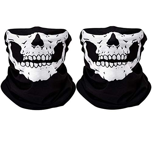 Black Skull Seamless Scarf Bandanas Face Mask 2pcs-white