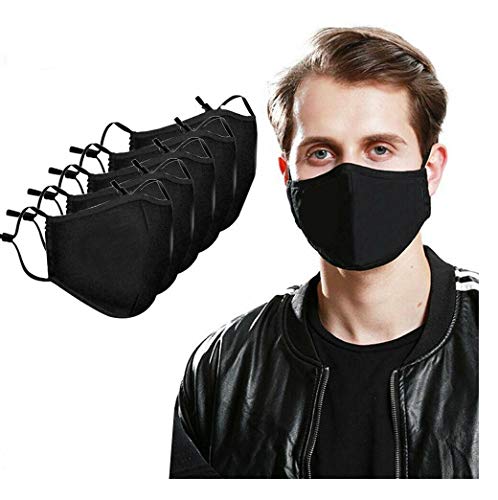 Triple-Layer Filtered Cotton Face Mask Covering With Adjustable Straps And Nose Wire - Pack of 5 - Black