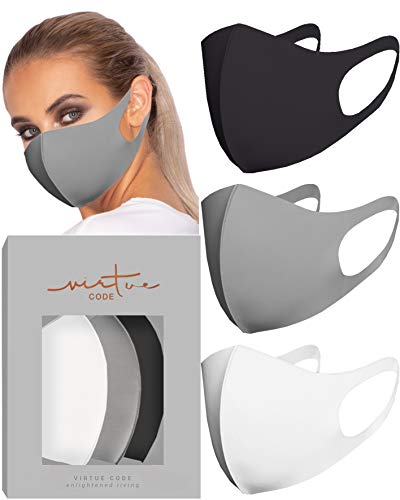 Second Skin in Grayscale Face Mask by VIRTUE CODE Fabric Face Masks 3 Pieces Black Grey White