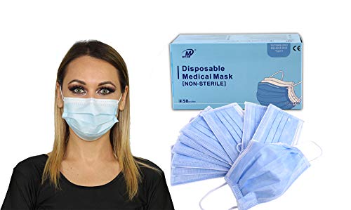3 Ply Disposable Face Mask Medical Grade Non Woven Blue Masks 50 Pcs (Pack)