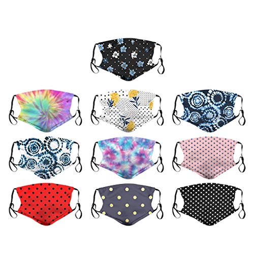 【USA in Stock】10pcs Reusable Cotton Face Bandana Washable Breathable Floral Printed Cloth Face Màcks for Women