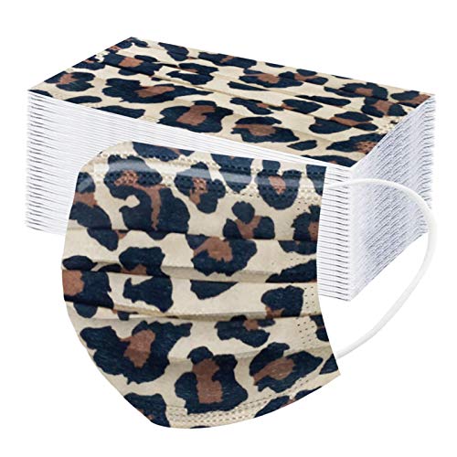 50pcs Adult Disposable Face_mask, Colorful Leopard Printed Face Covering for Outdoor Protection (50pcs, A)