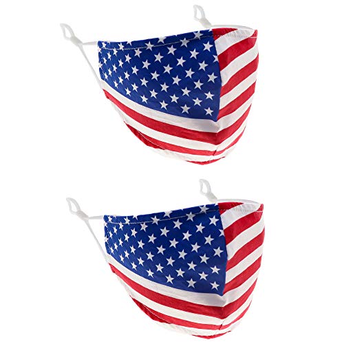 2 PCS Reusable Patriotic Face Mask with Filter Pocket, USA American Flag Stretch Cloth 100% Cotton Washable Face Masks, Dust Mask for Face Covering
