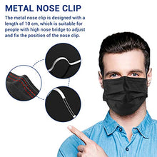 Load image into Gallery viewer, Medical Grade Face Mask Disposable Black 4 Layer 50 pcs, Breathable Face Mask with Metal Nose Wire Clip and Soft Elastic EarLoops Mask for Family Adult Teens
