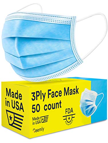 Ceemly 3Ply Disposable Face Cover USA Made, Single-Use