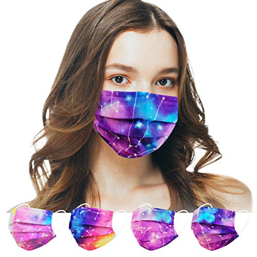 Disposable Face Masks for Women, Breathable Face Mask with Designs, Individually Wrapped Colorful Facial Mask with Nose Wire Elastic Ear Loop for Adults Working Out Valentines Day Gifts, 3 Ply 50PCS
