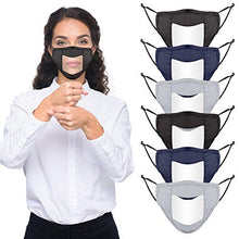 Load image into Gallery viewer, Upgraded Anti-fog 6pcs Cotton Face Covering with Clear Window- Mouth Guard Reusable Unisex Mouth Face Covers Outdoor Facial Protection Visible Expression for The Deaf and Hard of Hearing (Black,Navy &amp;Grey)
