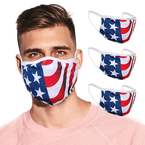 3PCS Made in The USA | 100% Cotton Washable Reusable Great Gift | American Flag Masks Mouth Face_ Protect Bandana Balaclavas Dust_Mask Unisex Adult for Independence Day 4th of July (Flag 3 Pieces)