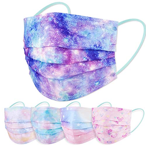 60PCS Women's Disposable Protective Face Mask Adult Size Magic Rainbow Mesh Fantasy Universe Princess Gradient Colors Individually Wrapped 3-Layer Filter Comfort Fit Skin-Friendly Soft Elastic Earloop