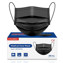 Load image into Gallery viewer, Disposable Face Masks Medical Grade 4 Ply Black Hospital Protective Breathable Comfortable Safety Mask with Earloops and Metal Nose Wire Clip for Family Adult Teens Ourdoor（50PCS）
