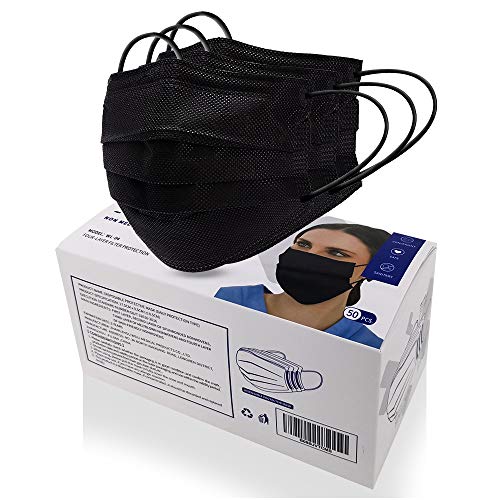 MSAAEX 50 Pcs Disposable 4-ply Non-Woven Face Mask, Protected Health Masks (Adults-Black)