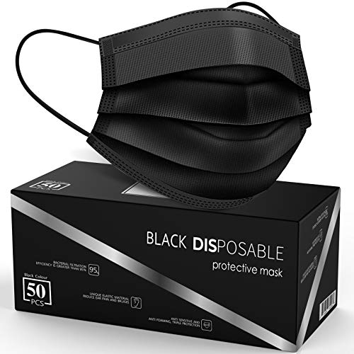 MKOM Disposable Face Masks, Face Masks Black, 50 Pack