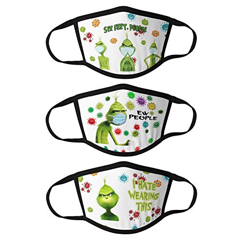 3 Pcs The Grinch Cloth Face Mask Reusable Washable Mouth Cover Face Protection Balaclava for Men Women Teens