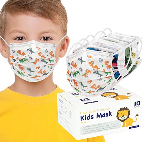 50Pcs Cartoon Kids Disposable 3 Ply Breathable & Comfortable Anti Dust Face Mouth Filter Tools for Children,Colorful Cartoon Design (Cartoons 50pcs)