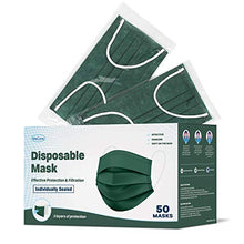 Load image into Gallery viewer, WeCare Disposable Face Mask Individually Wrapped - 50 Pack, Hunter Green Masks - 3 Ply
