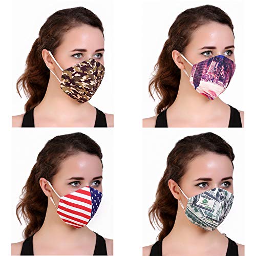 Reusable Designer Cotton Face Mask - Unisex Anti-dust Face Covering Mask - Washable Mouth Covering for Men & Women (Pack of 4)