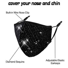 Load image into Gallery viewer, Wulcea Reusable Cloth Face Mask Women Female Lady, Washable Fashion Velvet Fabric Madks Mouth Cover, Glitter Rhinestone Sequin Bling Diamond Bedazzled Sparkle Purple Pink Black Peach
