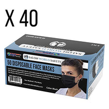 Load image into Gallery viewer, TCP Global Salon World Safety - Black Face Masks 40 Boxes (2000 Masks) Breathable Disposable 3-Ply Protective PPE with Nose Clip and Ear Loops
