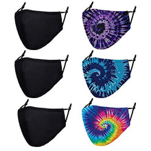 Load image into Gallery viewer, 6 PCS Cloth Face Masks Washable Reusable - Adjustable Cotton Masks Printed Mask Unisex Adult for Women and Men - Tie Dye, Black
