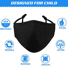 Load image into Gallery viewer, Woplagyreat Black Kids Face Mask with Adjustable Ear Loops, Soft Fabric Washable Reusable Face Mask, Designer Breathable Madks Facemask for Girl Boy Children Gift
