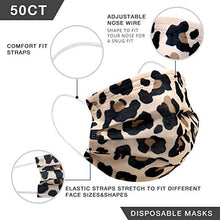Load image into Gallery viewer, Disposable Face Mask - 50pcs Comfortable Protective Mouth Cover 3-Ply Breathable Anti Dust Filter Safety Mask for Indoor Outdoor Home Office Travel (Leopard)
