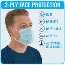 Load image into Gallery viewer, PS Direct Products 50 Pack Disposable 3-Ply Face Mask with Elastic Ear loops - Built-In Filter, Breathable Protection, Adjustable Nose Bridge, One Size Fits Most, Blue

