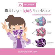 Load image into Gallery viewer, Wovenx 4 Ply, Kids Face Masks 15 Pack, With Adjustable Earloops, Individually Packaged, Disposable (Girls Masks: Unicorn, Flowers, Camouflage)
