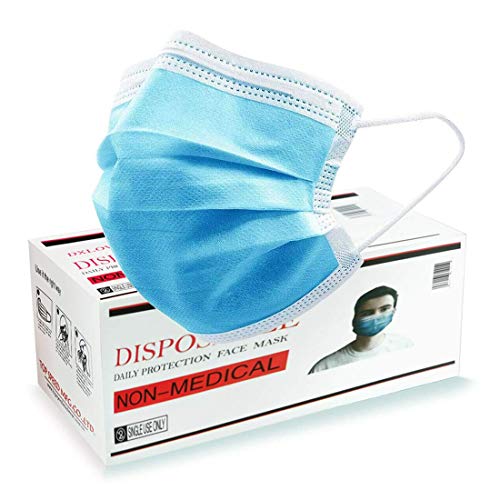 DXLOVER 3 Pleat Face Masks, Breathable 50pcs Face Mouth Cover Mask, Blue Elastic Ear Hook, Face Masks FBA
