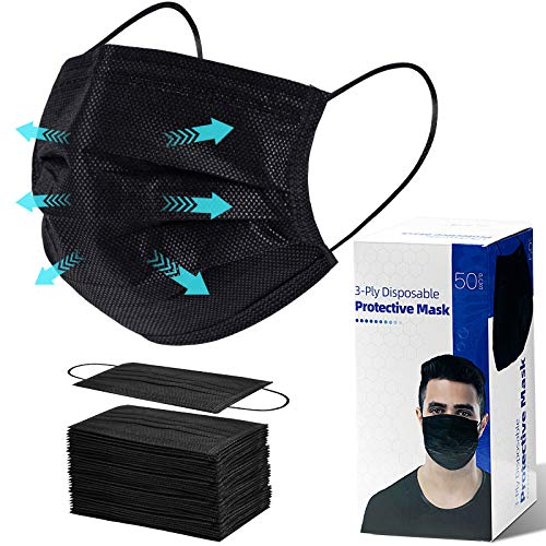 50 Pcs Black Face Masks Breathable Dust Mask Stretchable Elastic Ear Loops - Black Face Mask