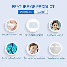 Load image into Gallery viewer, DXLOVER 3 Pleat Face Masks, Breathable 50pcs Face Mouth Cover Mask, Blue Elastic Ear Hook, Face Masks FBA
