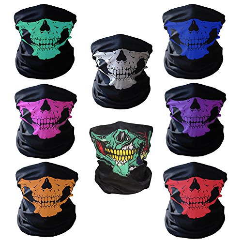 CIKIShield Skull Face Mask Neck Gaiter Seamless Scarf Bandanas Black (8pcs-Color Set)