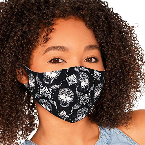 CNS MASK | Reusable Skull Face Mask for Adults | 3 Layers Washable and Fashionable Skull Face Mask | Breathable Skull Printed Black Face Mask for Women & Men (Rebel)
