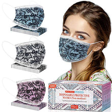 Load image into Gallery viewer, 60 Pack Disposable Face Masks, Face Mask for Women with Lace Pattern Breathable 3 Layer Protection Face Mask with Adjustable Ear Loops &amp; Nose Wire
